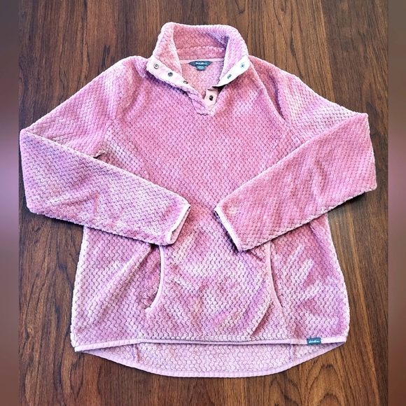 Eddie Bauer Women's Mauve Plush Kangaroo Pocket 1/4 Snap Pullover Sweater Small - Picture 1 of 12